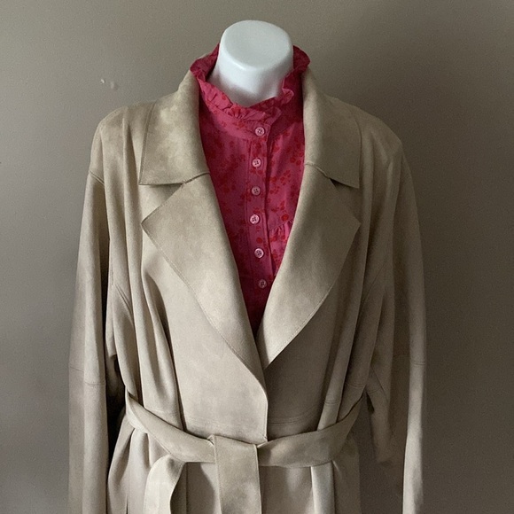 H&M Tan Faux Suede Long Trench Coat Size XL - Picture 2 of 7